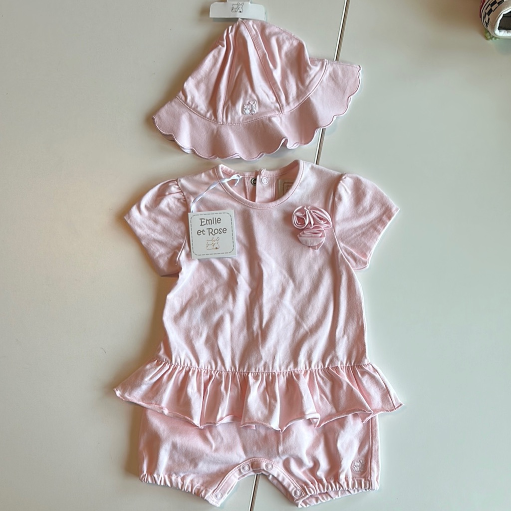 Bnwt Emile Et Rose Soft Pink Baby Romper Set W/ Matching Hat - Brand New W/ Tag